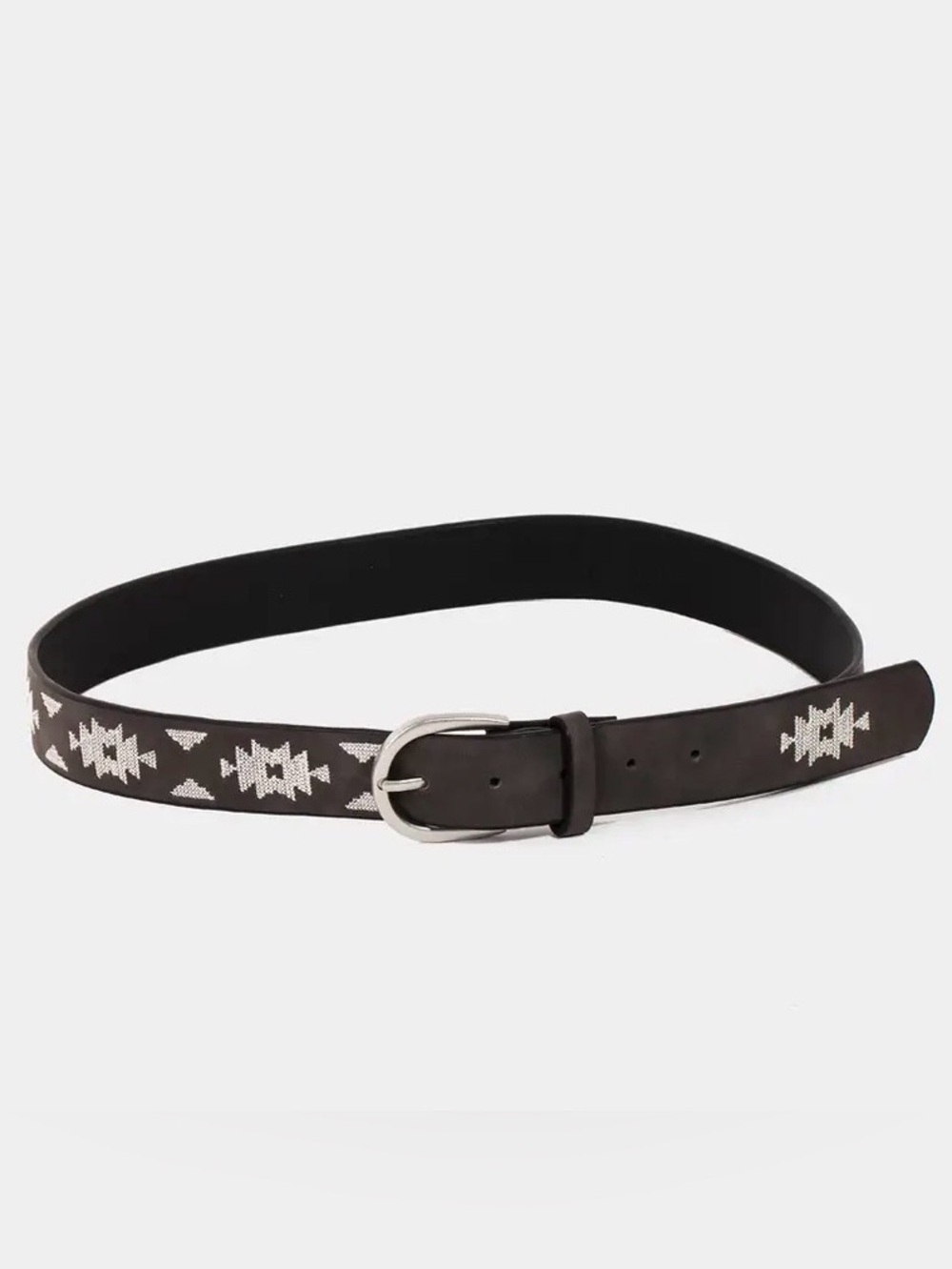 NWT Western Boho Embroidered Pattern Vegan Leather Belt Black - Picture 4 of 5
